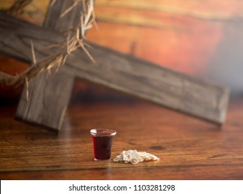 Christian Communion on a Wooden Table - Shutterstock ID 1103281298