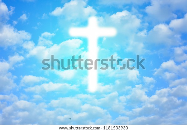 Christian Cross Appears Bright Sky Background Stock Photo 1181533930