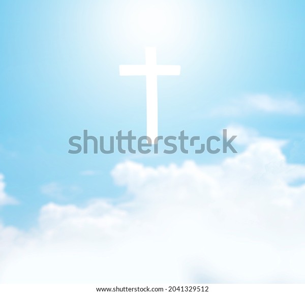 Christian Cross Appears Bright Sky Background Stock Photo 2041329512