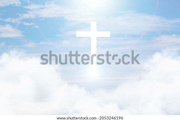 Christian Cross Appears Bright Sky Background Stock Photo 2053246196