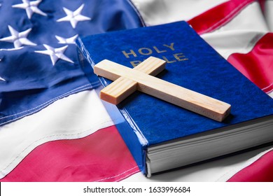 Christian Cross Bible On Usa Flag Stock Photo 1633996684 | Shutterstock