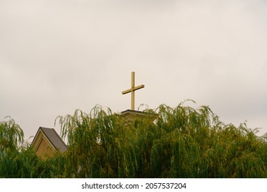 Christian Cross On Roof Church Behind Stock Photo 2057537204 | Shutterstock