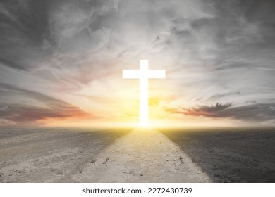 Christian Cross on the street with dramatic sky background - Shutterstock ID 2272430739