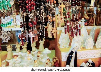 Christian Crosses As Religious Souvenirs, Devotional Objects In A Shop