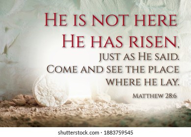 Christian Easter concept. Jesus Christ resurrection. Empty tomb of Jesus with light. Born to Die, Born to Rise. He is not here he is risen . Savior, Messiah, Redeemer, Gospel. Alive. Miracle.