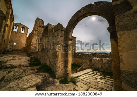 Christian hermitage ruins. Medieval stone architecture. Hermitage San Frutos Hoces Duraton River
