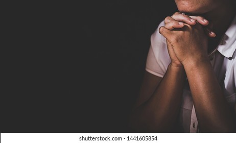 Christian life crisis prayer to god. Woman Pray for god blessing to wishing have a better life. woman hands praying to god with the bible. begging for forgiveness and believe in goodness. - Shutterstock ID 1441605854