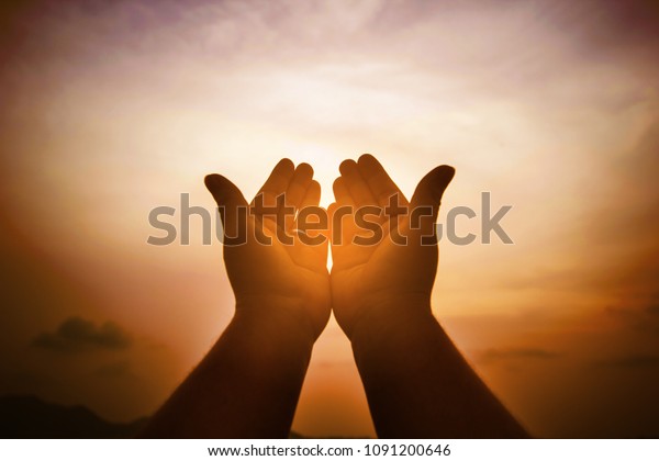 Christian man with open hands worship\
christian. Eucharist Therapy Bless God Helping Repent Catholic\
Easter Lent Mind Pray. Christian concept\
background.