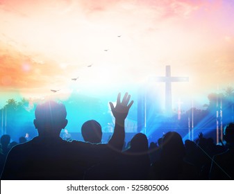 Christian Music Concert With Raised Hand Worship,