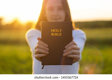 Christian Teenage Girl Holds Bible Her Stock Photo (Edit Now) 1455367724