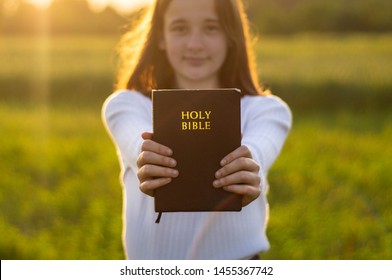 Christian Teenage Girl Holds Bible Her Stock Photo (Edit Now) 1455367724