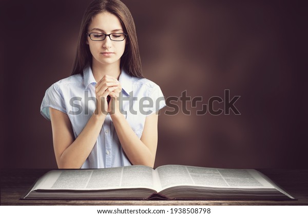 Christian Woman Praying Holding Hands Together Stock Photo 1938508798 ...