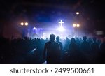 Christian worship concert background. people group sing praise and pray to god in Church