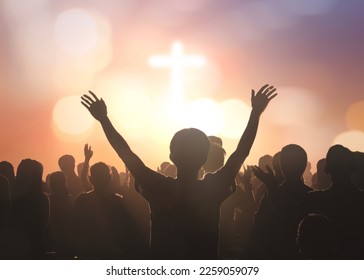 Christian worship God together in Church hall in front of music stage - Shutterstock ID 2259059079