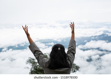 Christian Worship Raised Hand Forest Happy Stock Photo 1518978500 ...