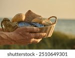 Christianity, religion, Bible concept. Five loaves of bread and two fish