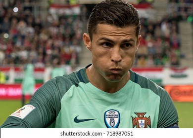 Christiano Ronaldo Of Portugal Drinking Water Before The FIFA 2018 World Cup Qualifier Match Between Hungary And Portugal On September 3, 2017 In Budapest, Hungary