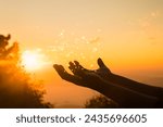 Christians pray or worship, human hands open palm up worship. Eucharist therapy bless god helping repent catholic easter lent mind pray. Christian religion concept background. person prayer, worshiper