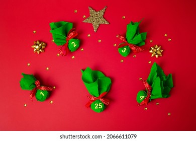 Christmas Advent Calendar Closeup With Merry Christmas Message. High Quality Photo