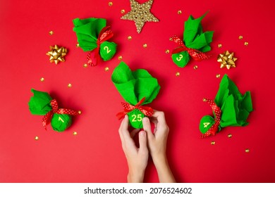 Christmas Advent Calendar Closeup With Merry Christmas Message. High Quality Photo