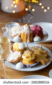 Christmas Afternoon Tea With Mince Pies, Cakes And Biscuits