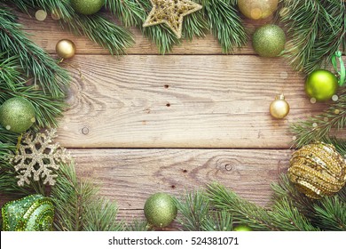 Christmas Background Fir Branches Decorations Space Stock Photo ...