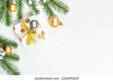 Christmas Background Gold Present Box Decorations Stock Photo ...