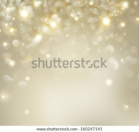Christmas Background. Golden Holiday Abstract Glitter Defocused Background With Blinking Stars. Blurred Bokeh 