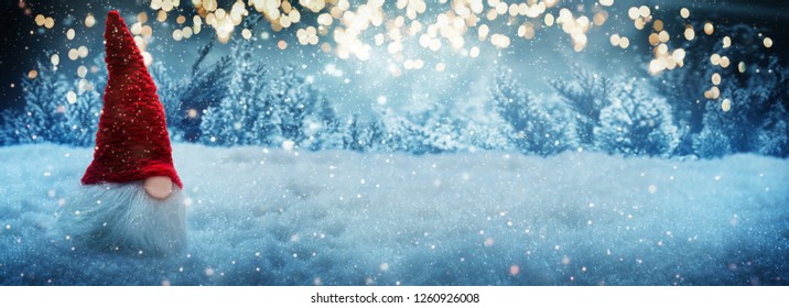 Christmas background, imp in the winter forest, greeting card - Shutterstock ID 1260926008