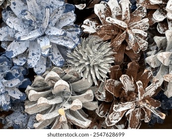 Christmas background, New Year background. Christmas decorations, pine cones, artificial berries, artificial snow. - Powered by Shutterstock