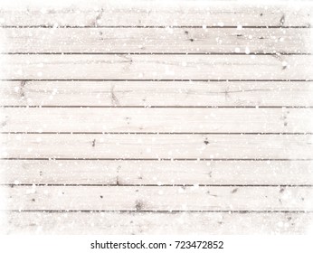 Christmas Background - Old White Wood Texture With Snow. Vintage And Rustic Style