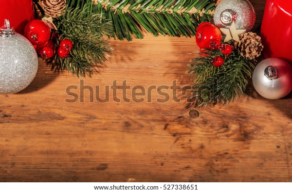 Christmas Background On Wooden Board Stock Photo (Edit Now) 527338651