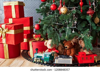 toys under the christmas tree