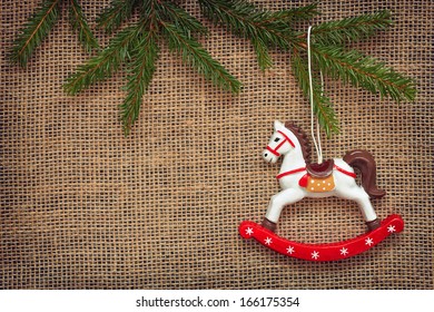 Christmas Background With Rocking Horse