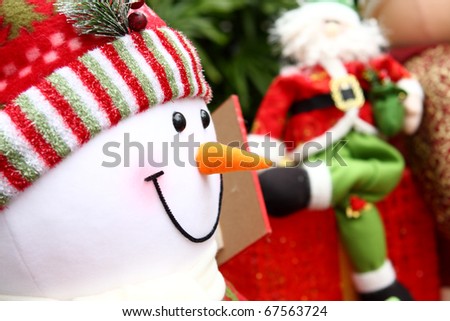 Christmas background with Santa and snowm close up
