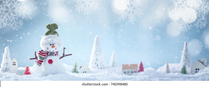 Christmas background with snowman - Shutterstock ID 740398480