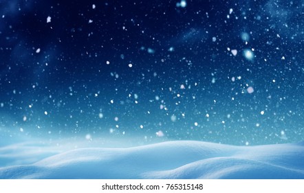 Christmas background with snow.Winter night landscape. Happy new year greeting card with copy-space. - Powered by Shutterstock