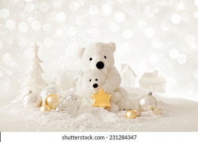 Christmas Background With Teddy Bears