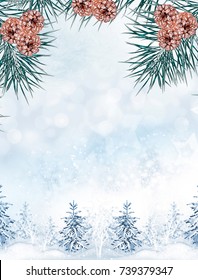 Christmas background. Winter landscape. snow covered trees.