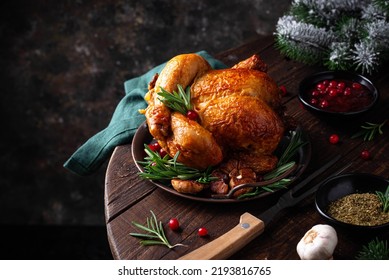Christmas baked chicken for festive dinner. - Shutterstock ID 2193816765