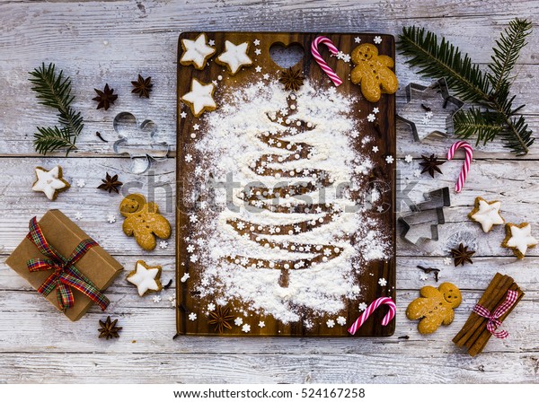 Christmas Baking Decorations On Cakes Cookies Stock Photo Edit