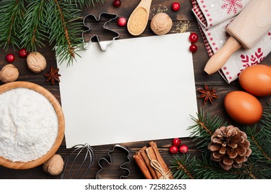 Christmas Baking Ingredients, Top View, Copy Space.