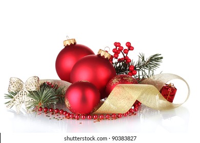 Christmas Ball And Green Tree On White Background