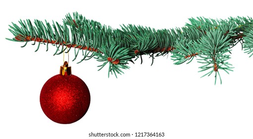 christmas ball on fir branch isolated on white background - Shutterstock ID 1217364163