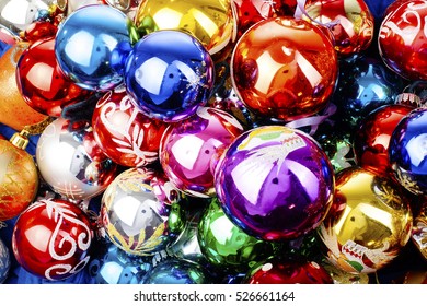 Christmas Ball Texture Real Glass Ball. Christmas Balls, Celebrate Christmas Holiday With Colorful Shiny Brilliant Christmas Balls. 