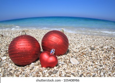 Christmas balls on the beach