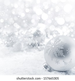 Christmas balls on snow,Closeup.
