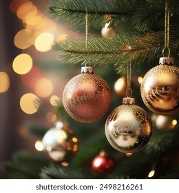 Christmas balls on the Christmas tree for a Christmas greeting card or for Christmas greetings - Powered by Shutterstock