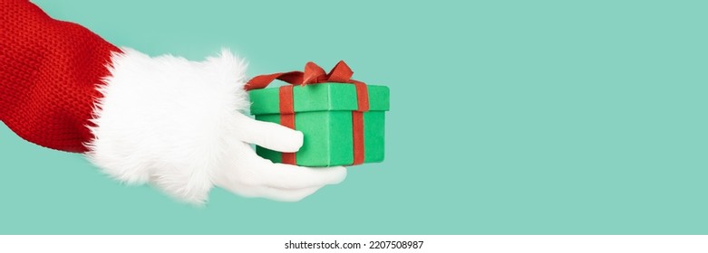 Christmas Banner, Santa's Hand Holding A Gift Box, Christmas Delivery