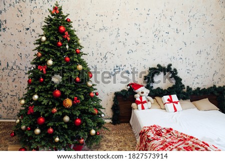 Christmas bedroom Christmas tree decor with new year night bed gifts